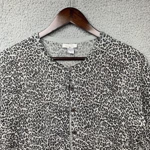 Garnet Hill Cardigan Womens Medium Leopard Print Wool Sweater 3/4 Sleeve
